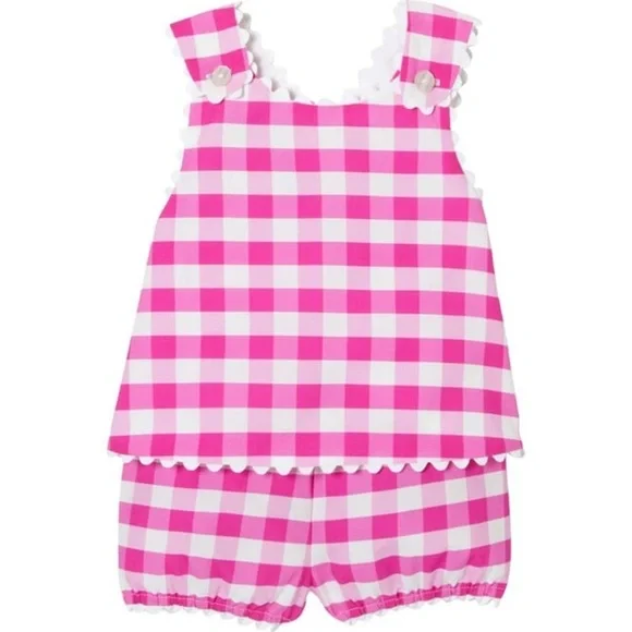 JACADI PARIS Baby Girl Gingham Shorts Set- Pink & White/ Size 6 Months - Picture 1 of 9